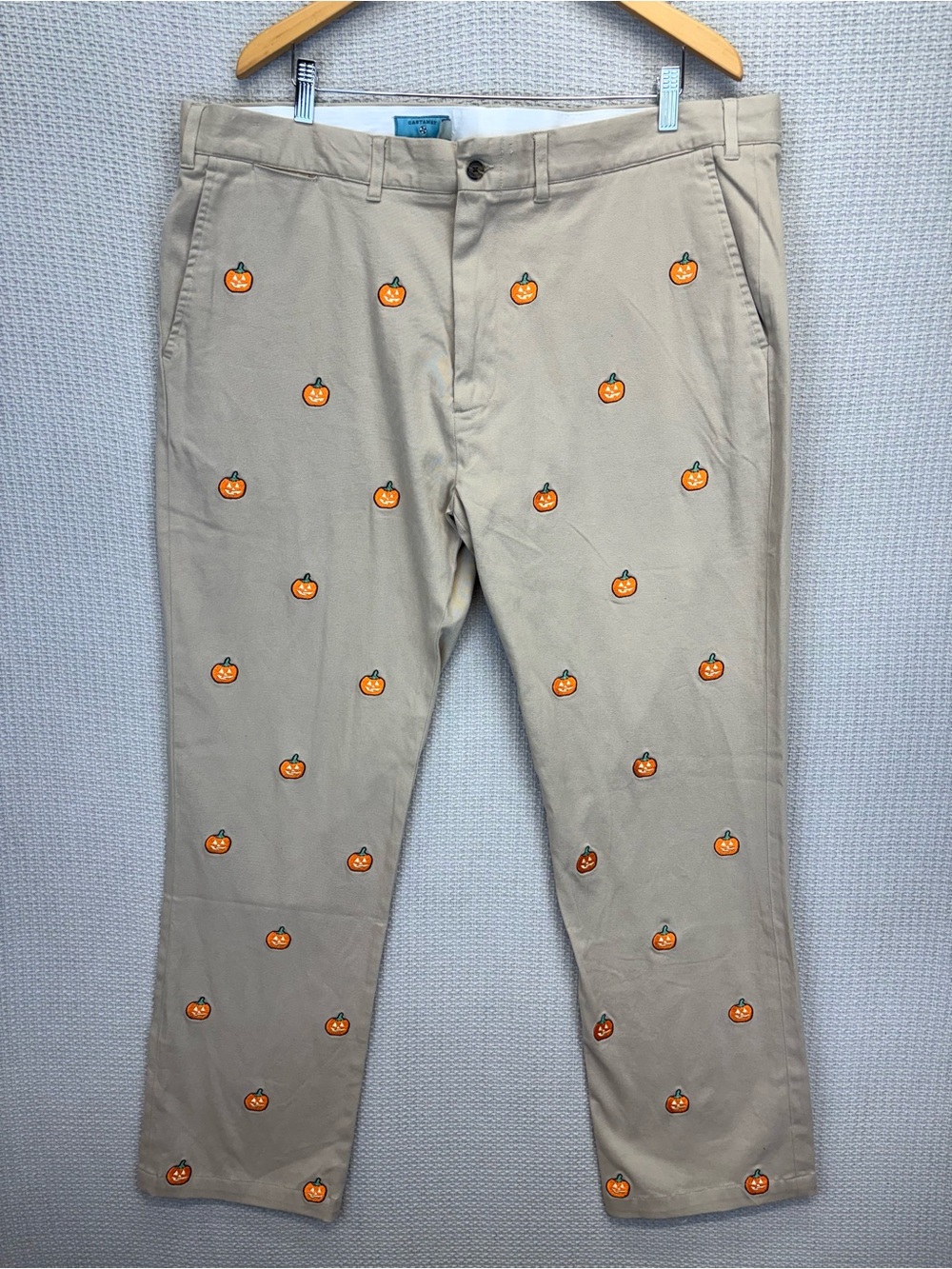Castaway Nantucket Mens Khaki “Jack O Lantern” Pants Sz 42X UF Halloween Pumpkin